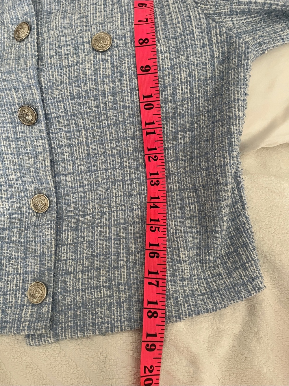 H&M Light Blue Tweed Buttoned Boxy Jacket - Picture 10 of 12